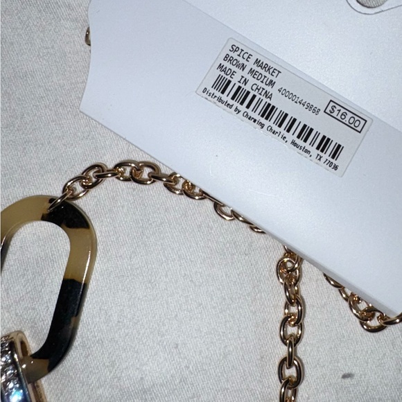 NWT Tortoise Shell Chain Necklace with Rhinestones - Picture 3 of 4